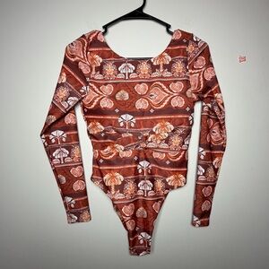 PHAX Twist Front Long Sleeve One Piece Boho Paddlesuit Swimsuit Women’s S Resort